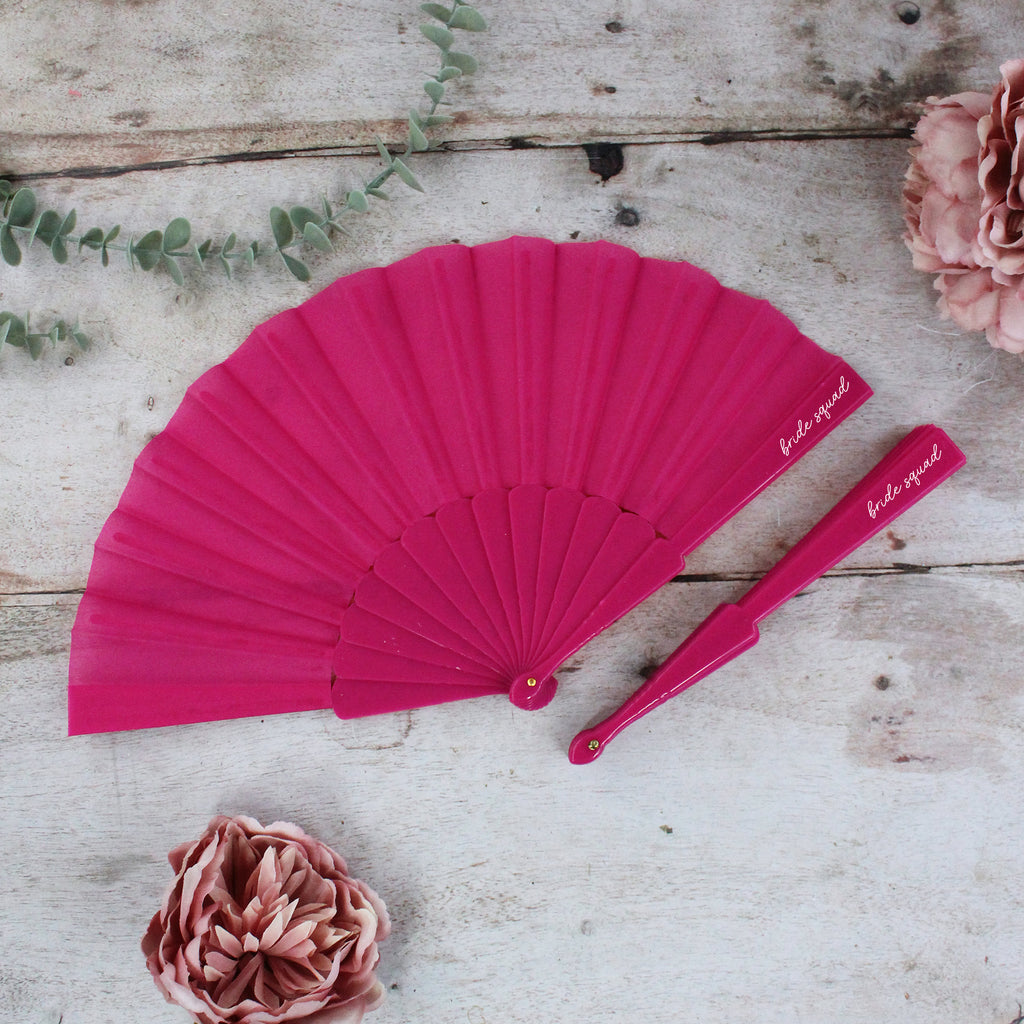 Personalised Pink & White 'Bride Squad' Fans