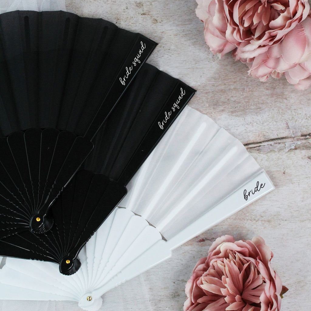 Personalised Black and White Bride Squad Fans