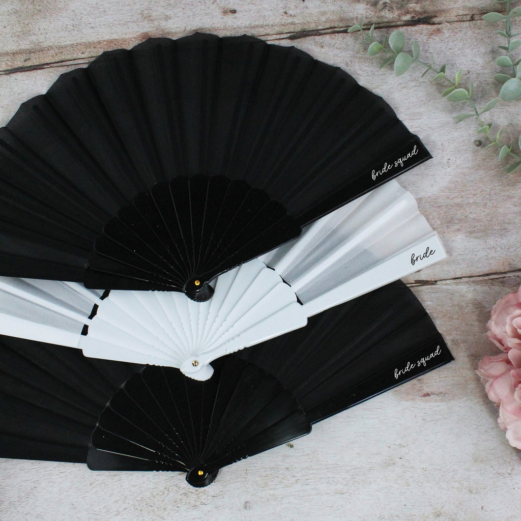 Personalised Black and White Bride Squad Fans