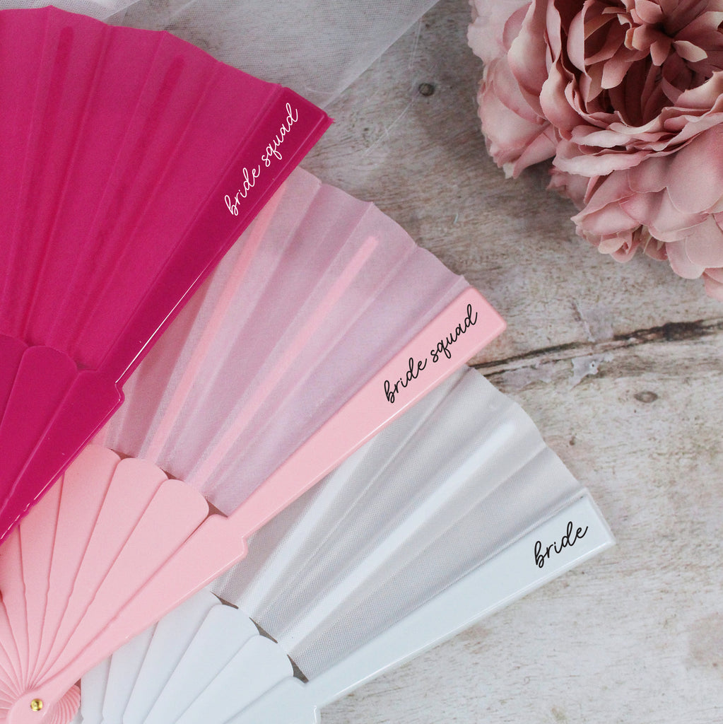 Personalised Pink & White 'Bride Squad' Fans