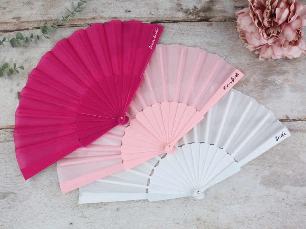 Personalised 'Team Bride' Hand Fans - Pink & White 