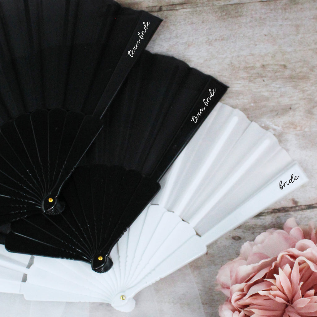 Personalised Black & White Team Bride Fans