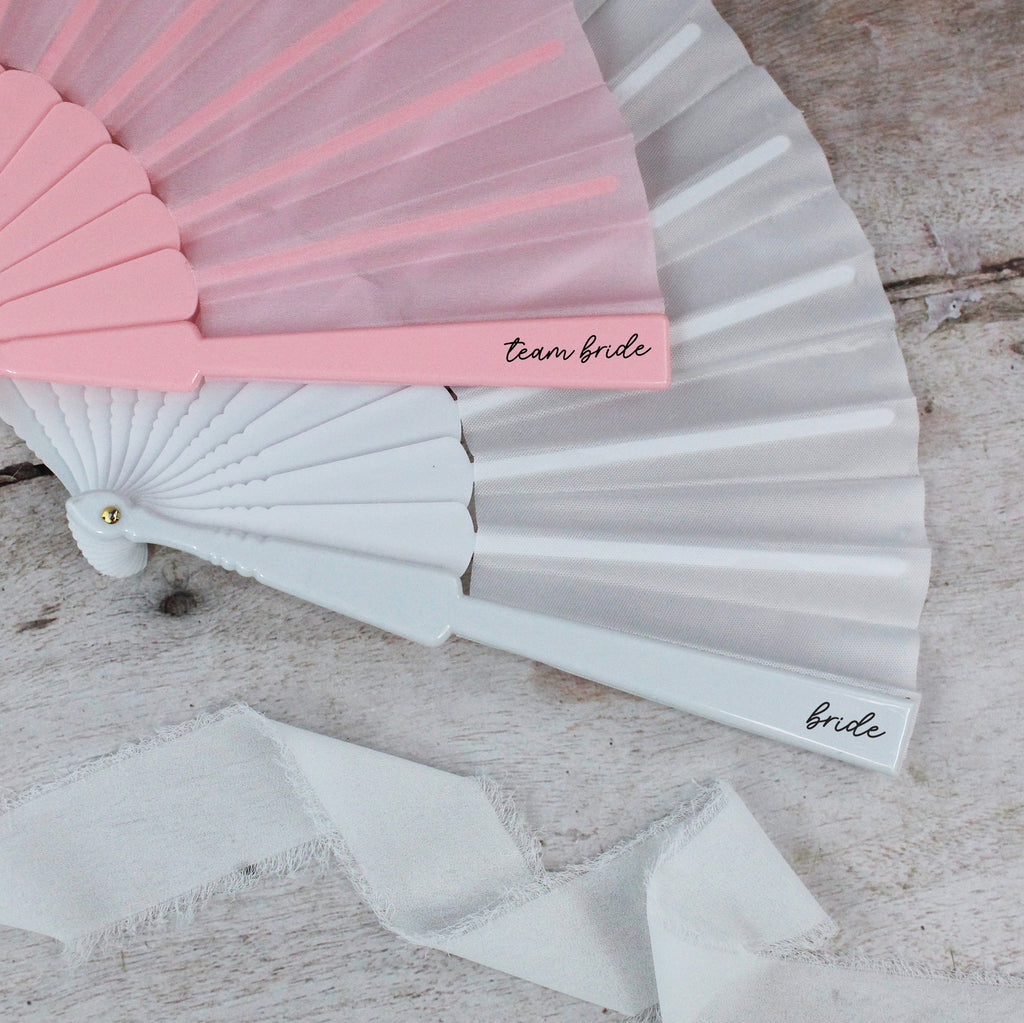 Personalised Team Bride Pink & White Hand Fans
