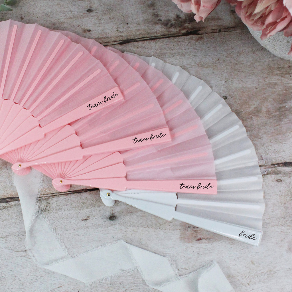 Personalised Team Bride Pink & White Hand Fans