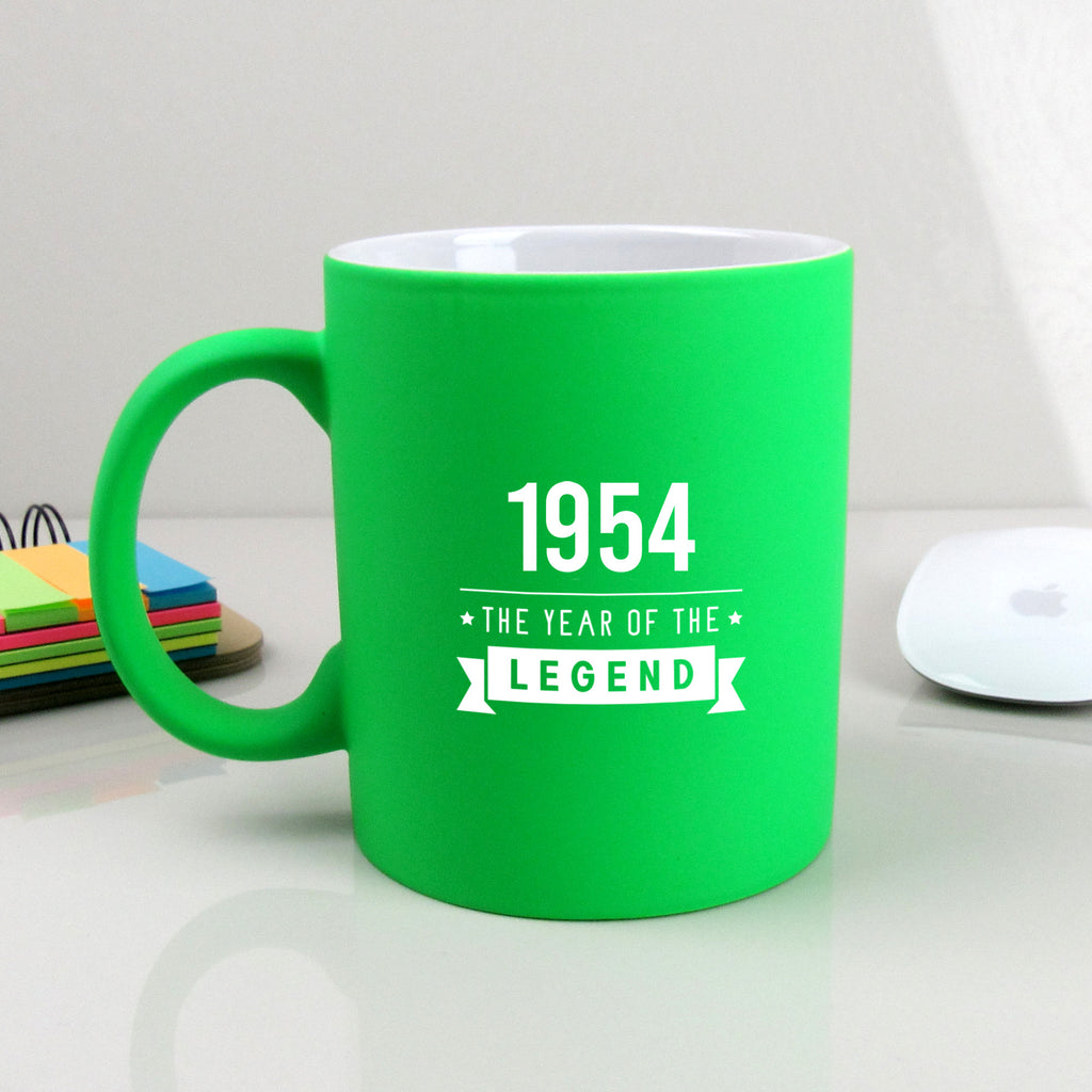 Bright Green Coffee Mug "1954 Year of The Legend" Design, 70th Birthday Gifts, 310ml Ceramic Tea Cup