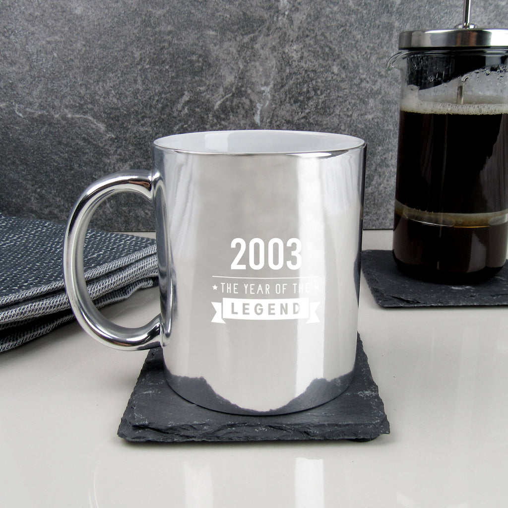 Silver Metallic Coffee Mug "2003 Year of The Legend" 21st Birthday Gifts for Him, 350 ml