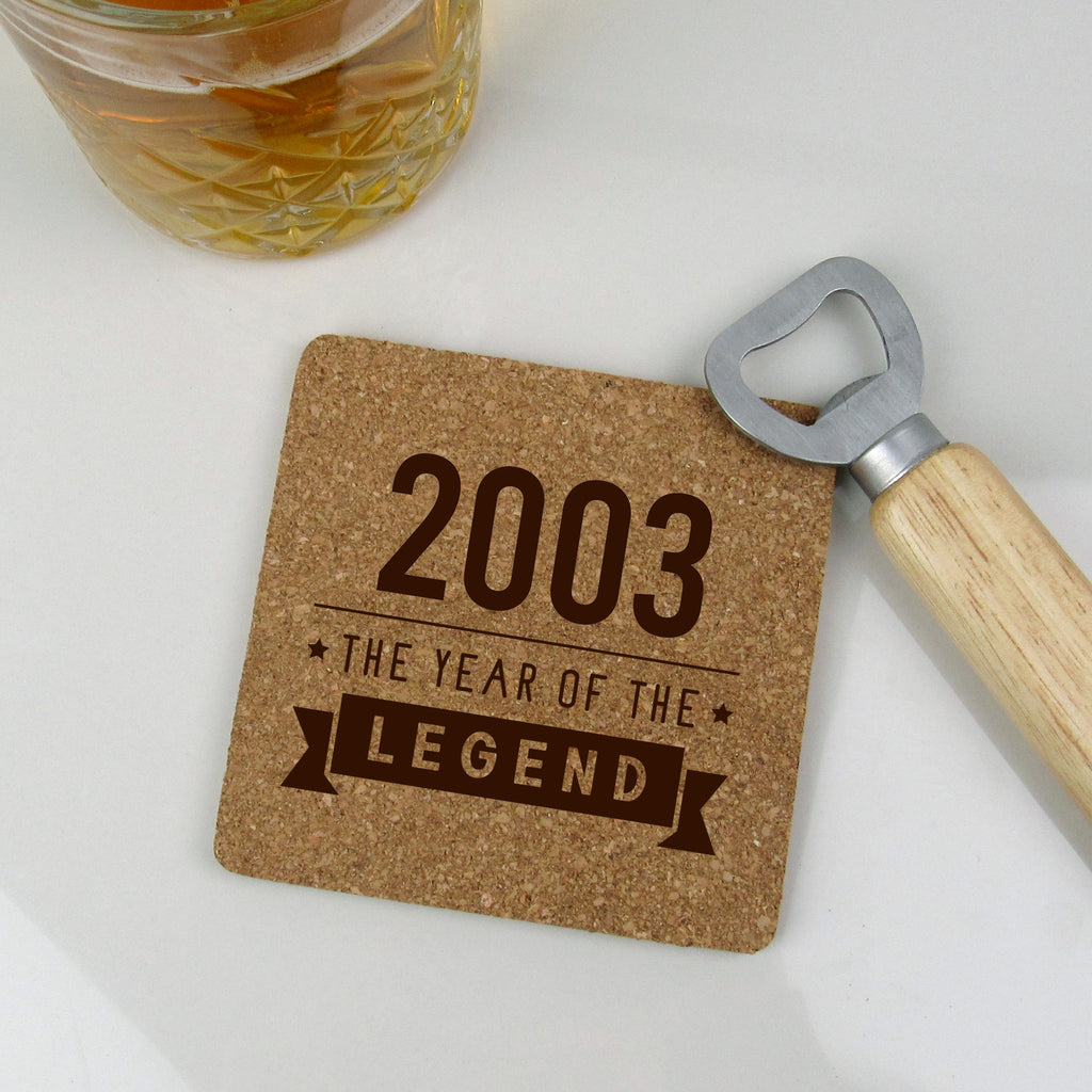 Square Cork Coaster "2003 Year of The Legend", 21st Birthday