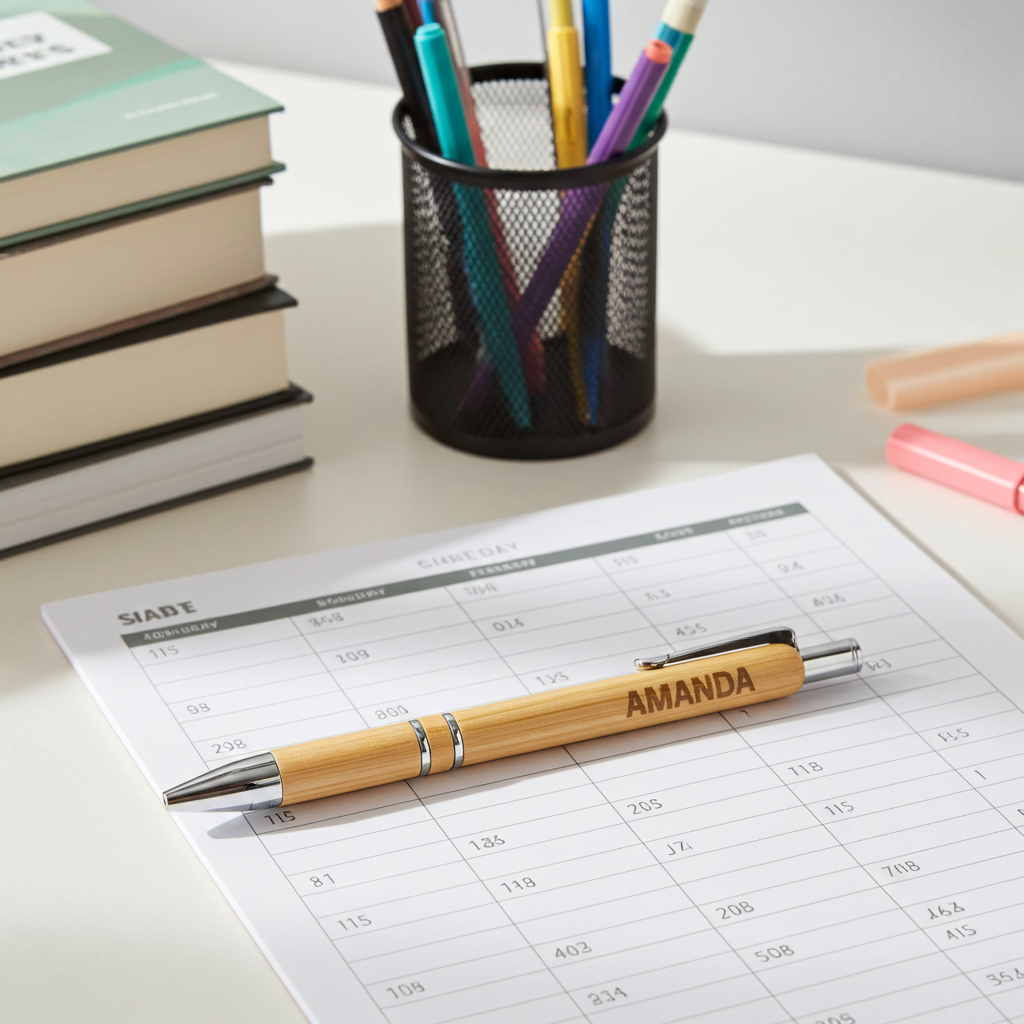 Personalised Eco Friendly Refillable Retractable Bamboo Ballpoint Pen with Black Ink