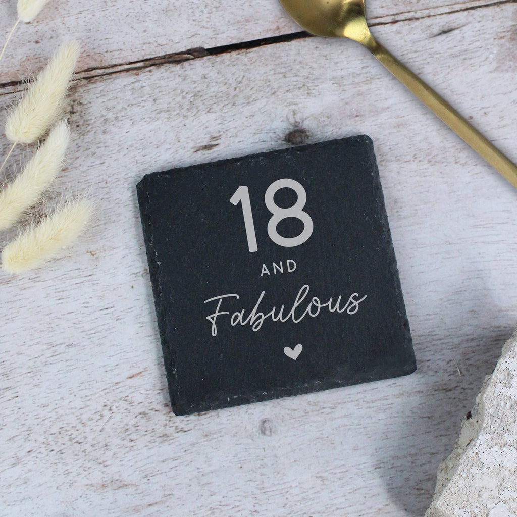 18 & Fabulous Square Slate Coaster