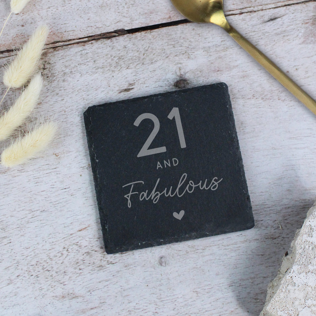 21 & Fabulous Square Slate Coaster