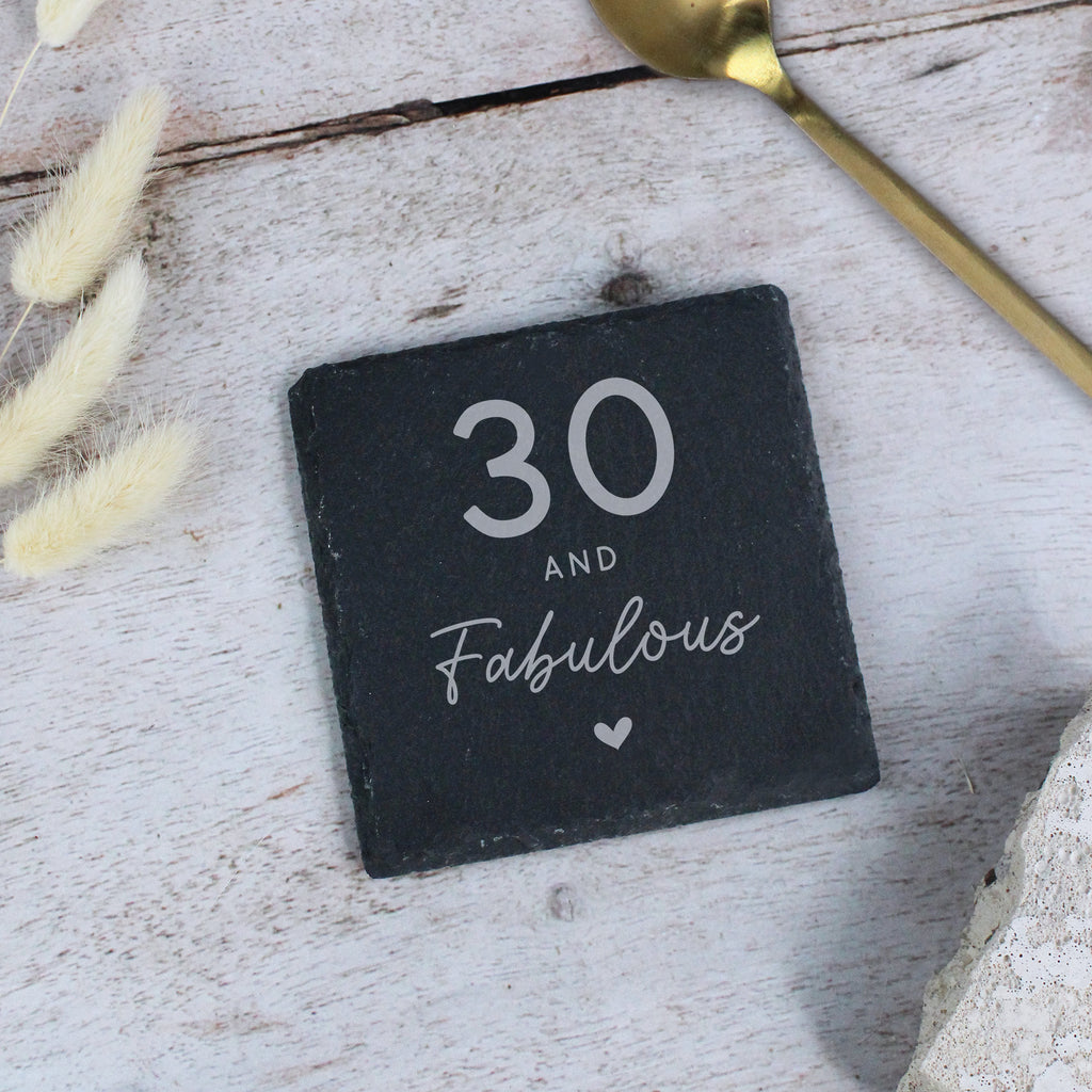 Personalised '30 & Fabulous' Square Slate Coaster