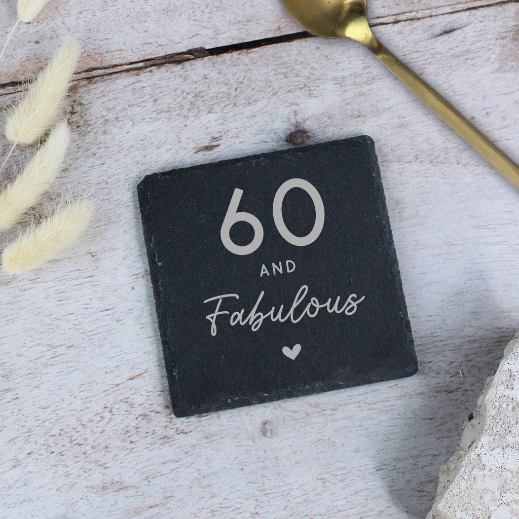 Personalised 60 & Fabulous Square Slate Coaster