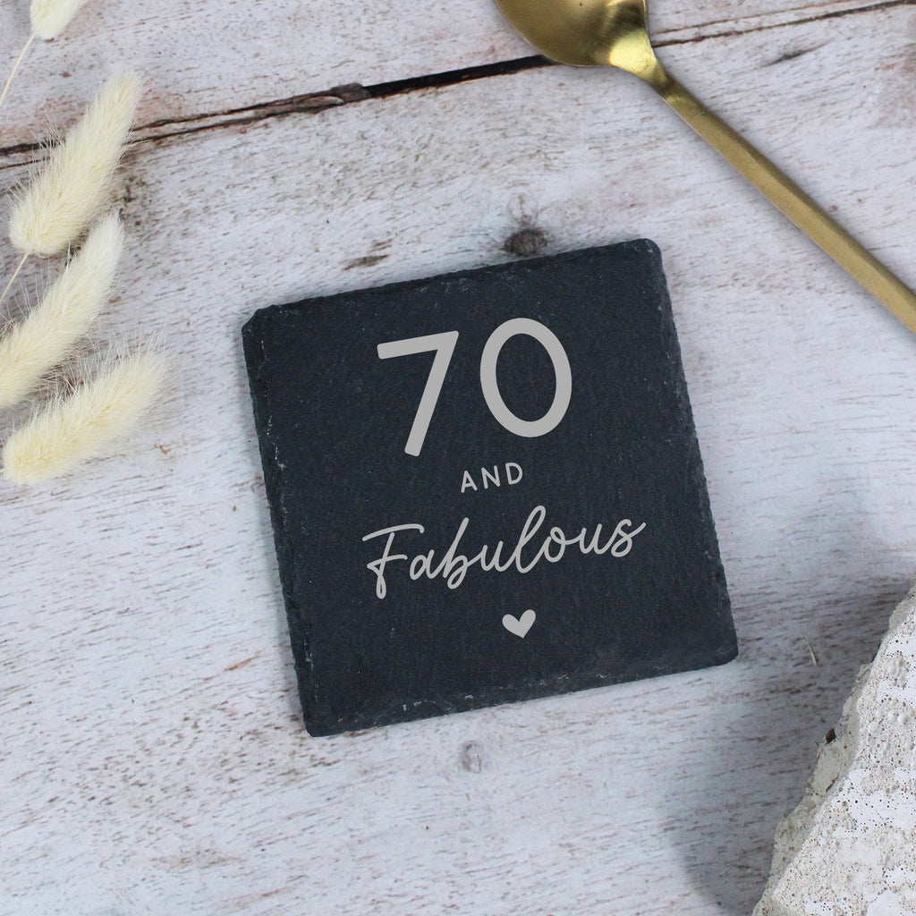 Personalised 70 & Fabulous Square Slate Coaster