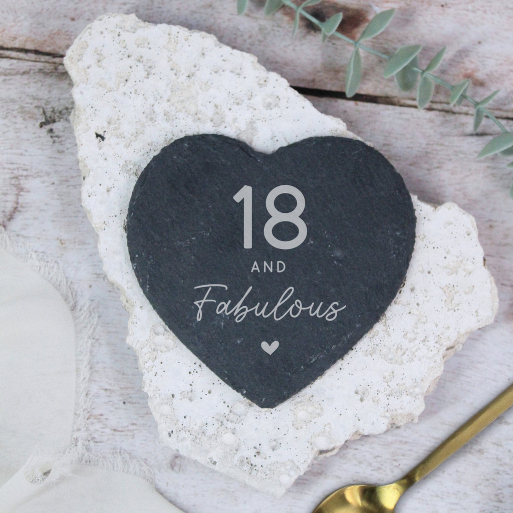 18 & Fabulous Heart Slate Coaster