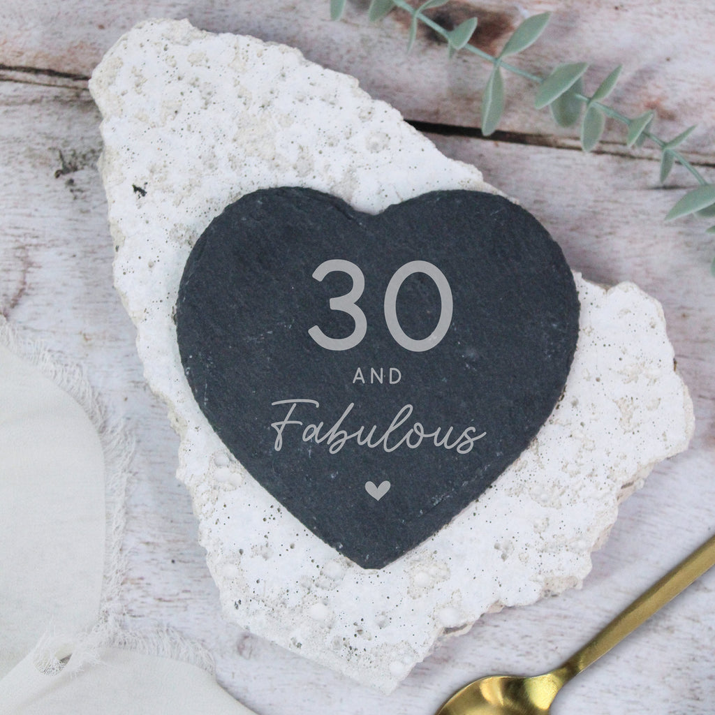 Personalised 30 & Fabulous Heart Slate Coaster