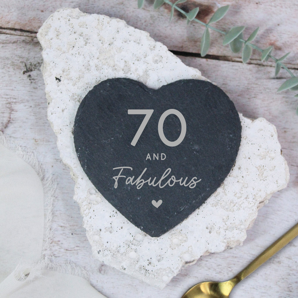 Personalised 70 & Fabulous Heart Slate Coaster