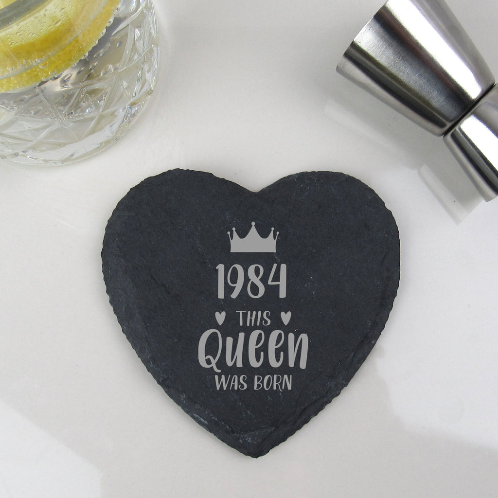 Natural Heart Slate Coaster "1984 This Queen Was Born", 40th Birthday Gifts