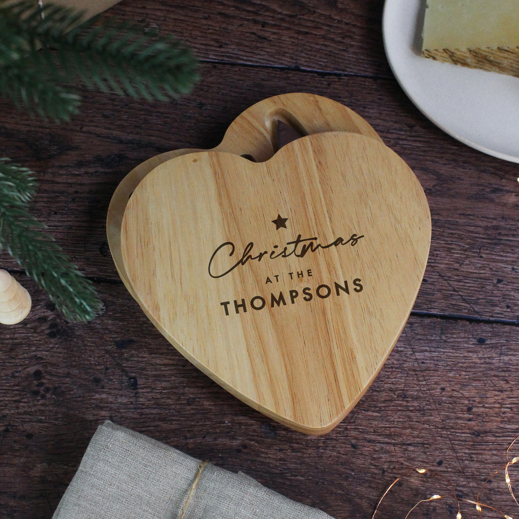 Personalised Heart Shaped Family Cheese Board Set - Christmas At The