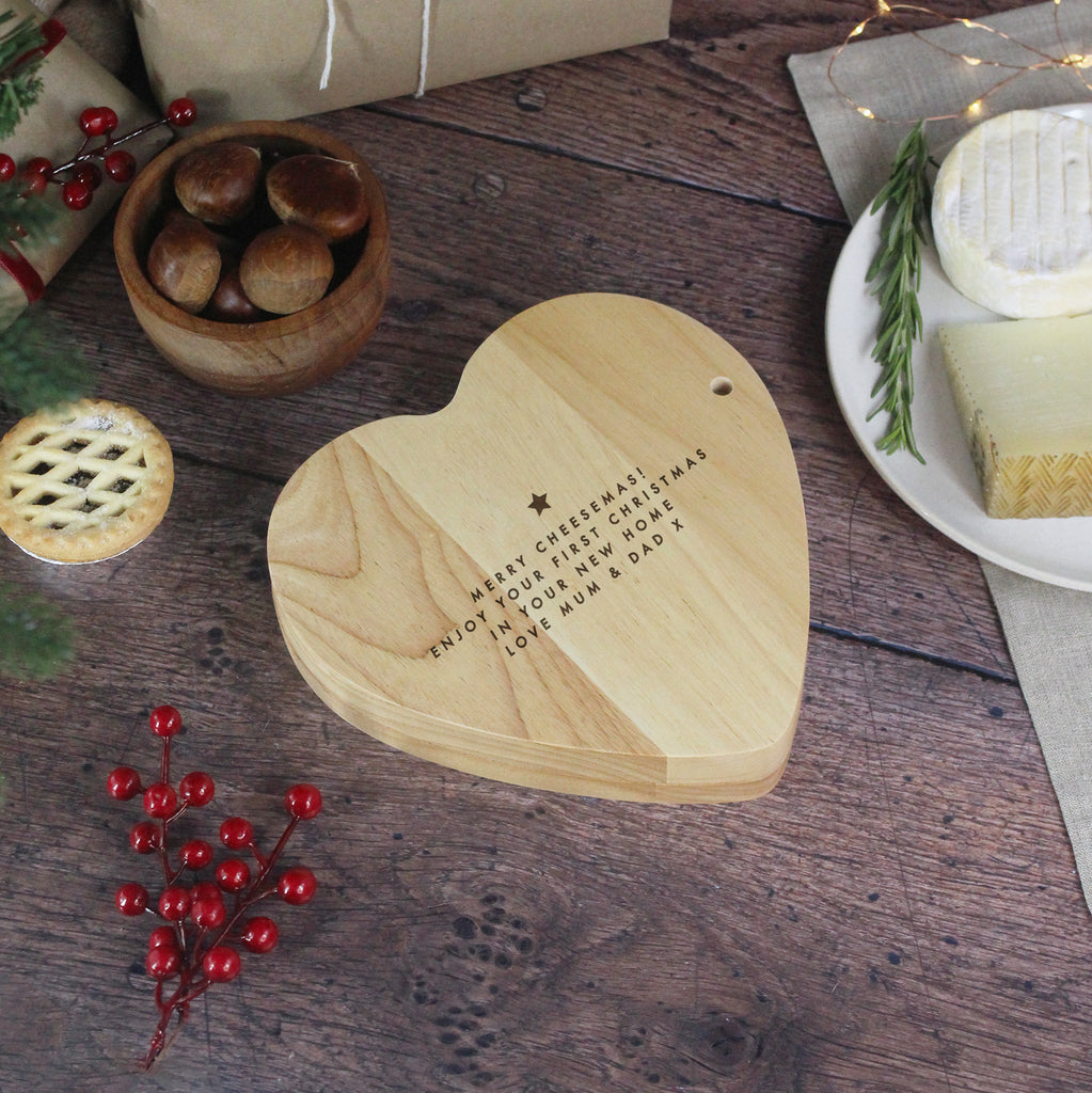 Personalised Heart Shaped Christmas Cheese Board Set