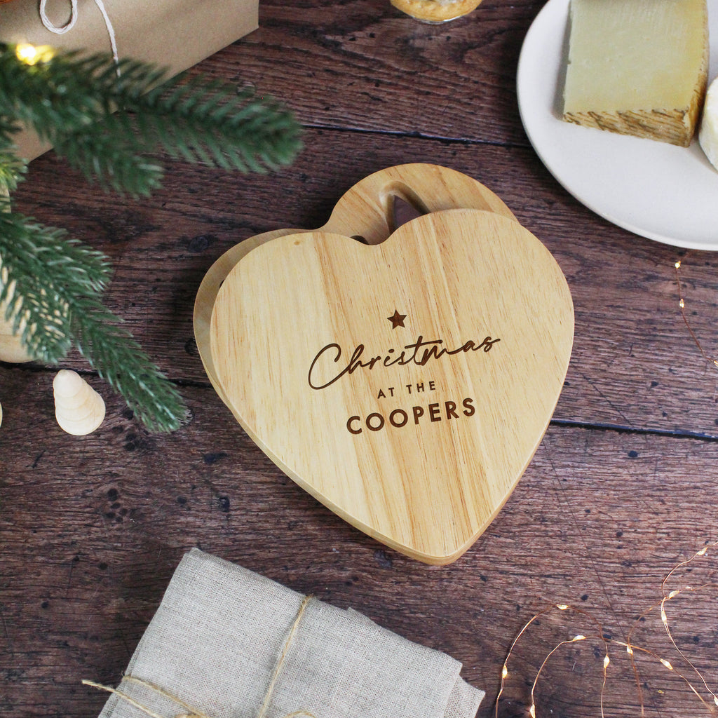 Personalised Heart Shaped Christmas Cheese Board Set