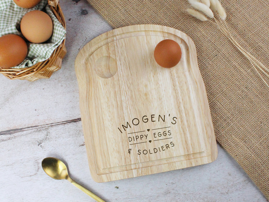 Toast Shaped Personalised Dippy Eggs & Soldiers Board with Name