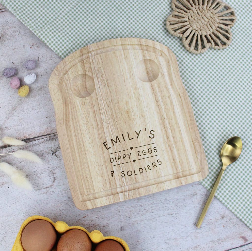 Toast Shaped Personalised Dippy Eggs & Soldiers Board with Name
