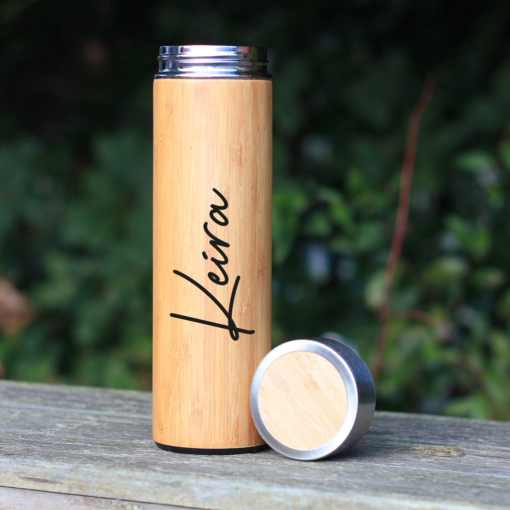 500ml Personalised Eco Bamboo Stainless Steel Travel Flask