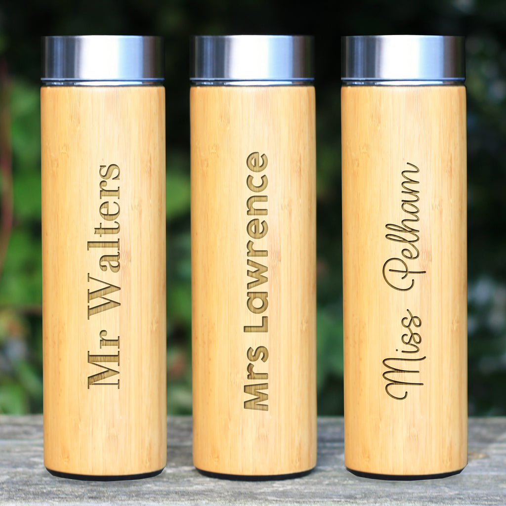 Personalised Eco Bamboo 500ml Teacher Travel Flask Insulated Drinks Bottle