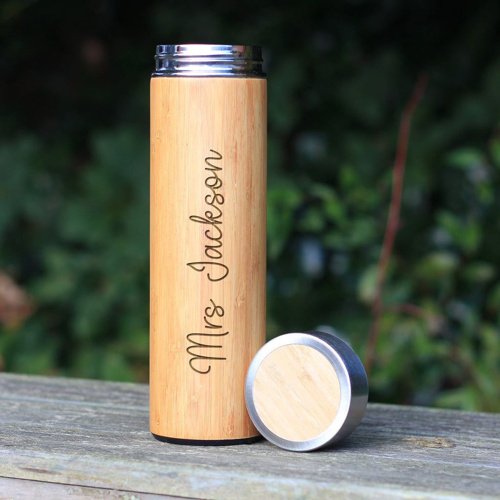 Personalised Eco Bamboo 500ml Teacher Travel Flask Insulated Drinks Bottle