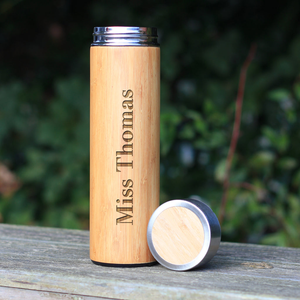 Personalised Eco Bamboo 500ml Teacher Travel Flask Insulated Drinks Bottle