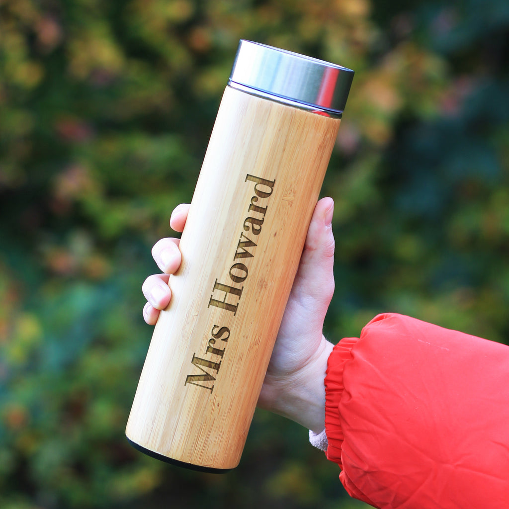 Personalised Eco Bamboo 500ml Teacher Travel Flask Insulated Drinks Bottle