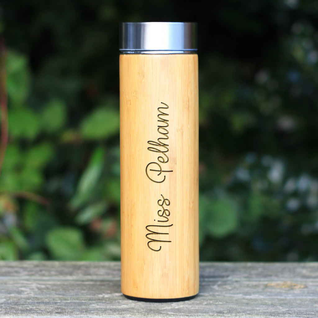 Personalised Eco Bamboo 500ml Teacher Travel Flask Insulated Drinks Bottle