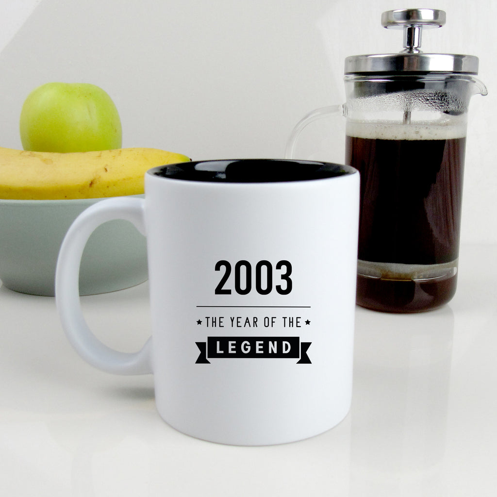 Black Reveal Coffee Mug "2003 Year of The Legend" 21st Birthday