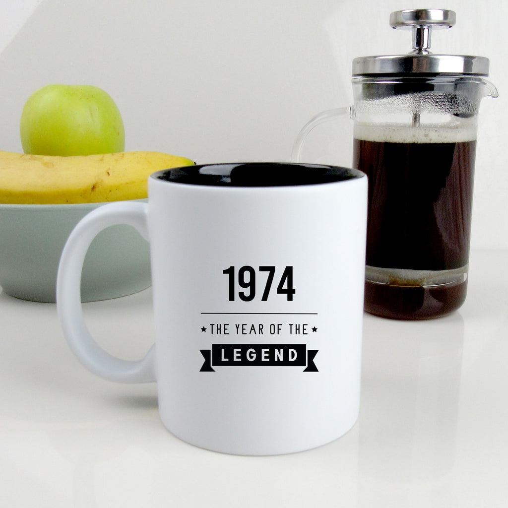 Black Reveal Coffee Mug Cup "1974 Year of The Legend" Design - 50th Birthday Gift
