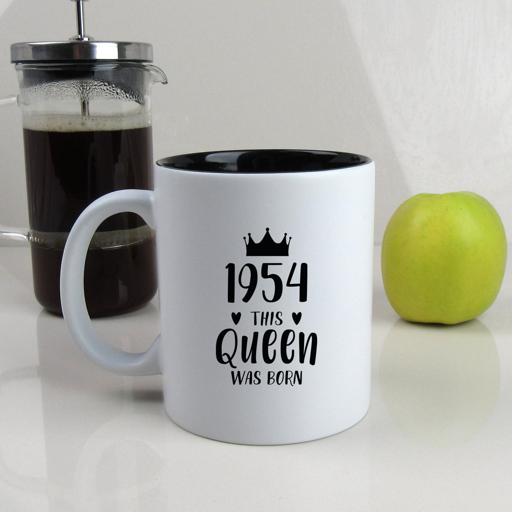 Black Reveal Coffee Mug Cup "1954 This Queen Was Born" Design, 70th Birthday