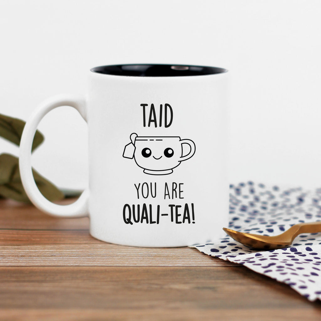 Personalised 'Dad You Are Quali-Tea' Coffee Mug with Square Slate Coaster Option