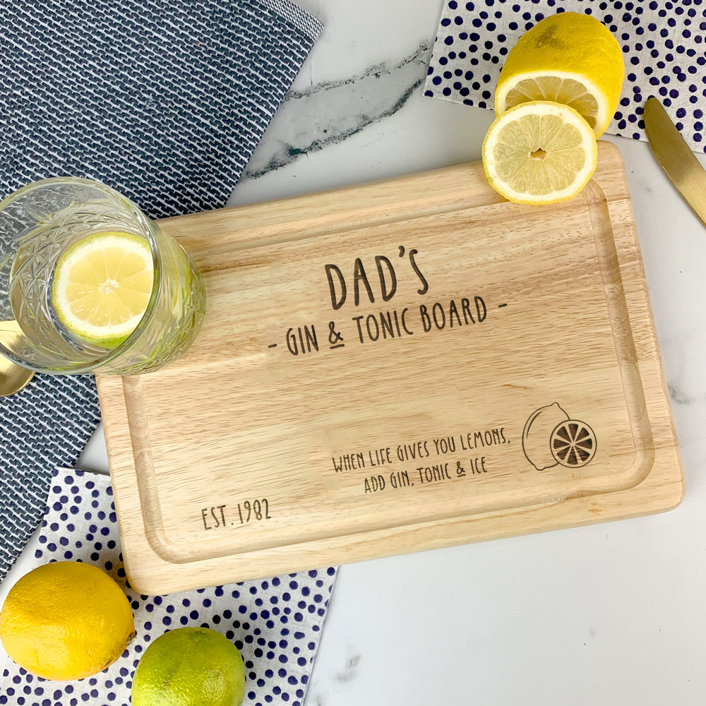 Dad's Gin & Tonic Wooden Lemon Cutting Board