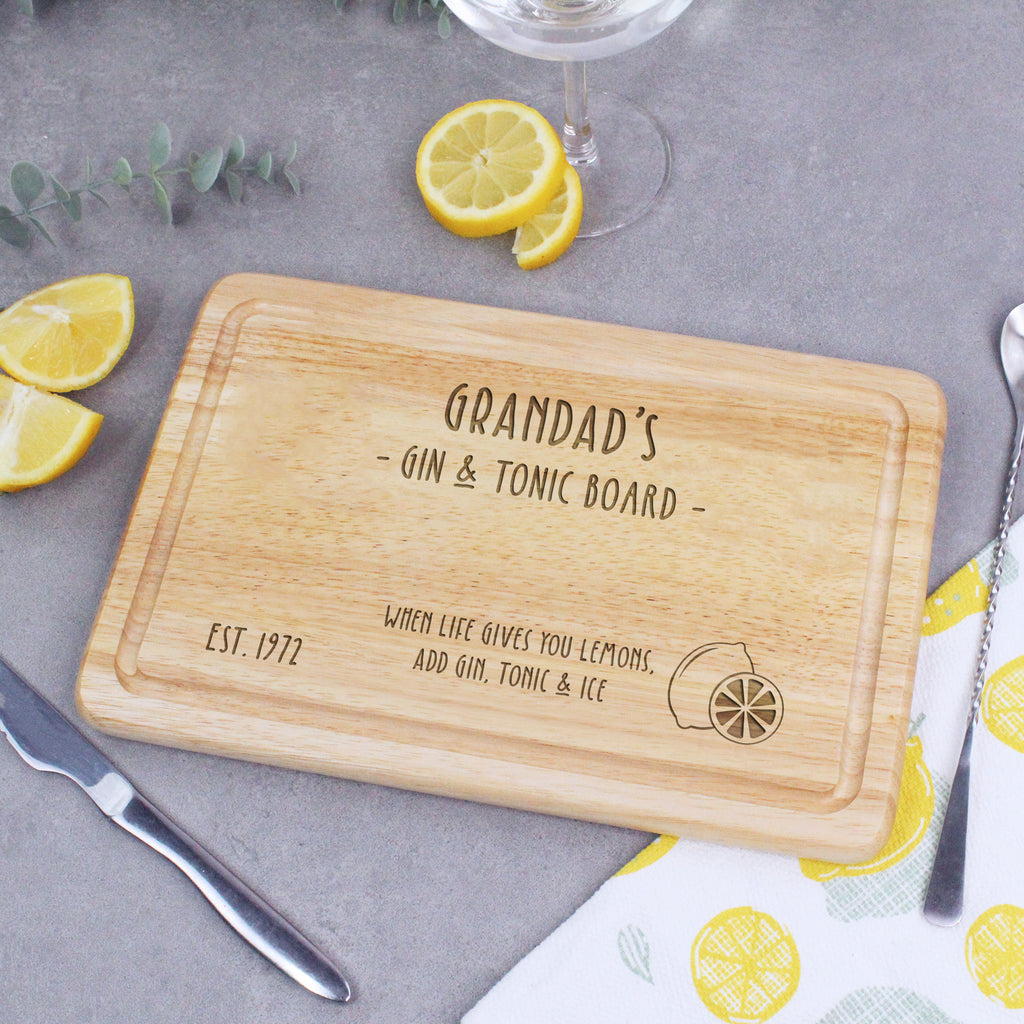 Personalised "Grandad's Gin & Tonic Board" Wooden Chopping Board