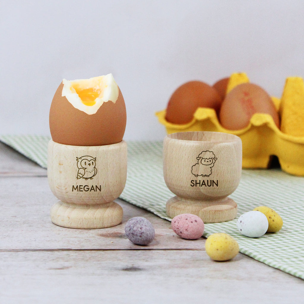 Personalised Wooden Egg Cups with 10 Icon Choices