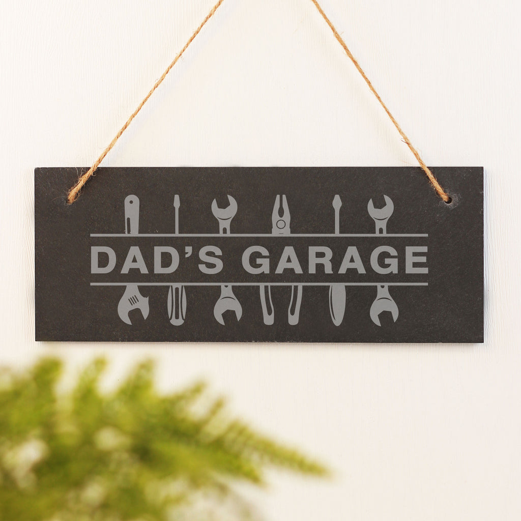 Personalised 'Dad's Garage' Hanging Slate Sign