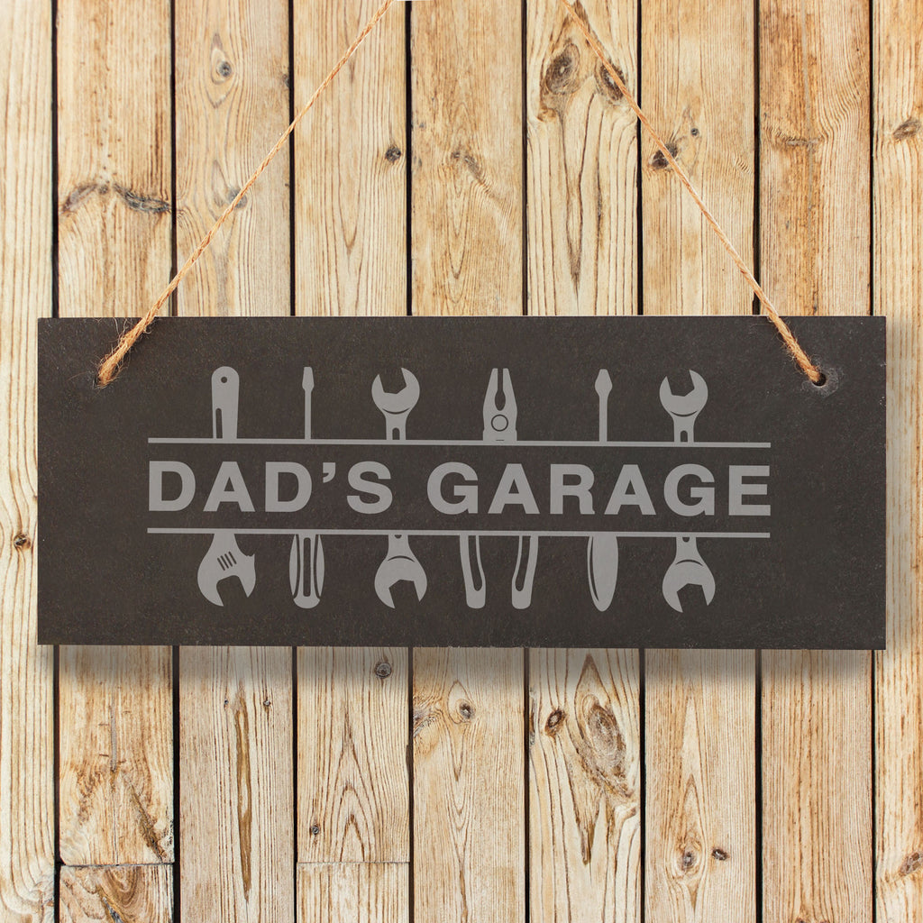 Personalised 'Dad's Garage' Hanging Slate Sign