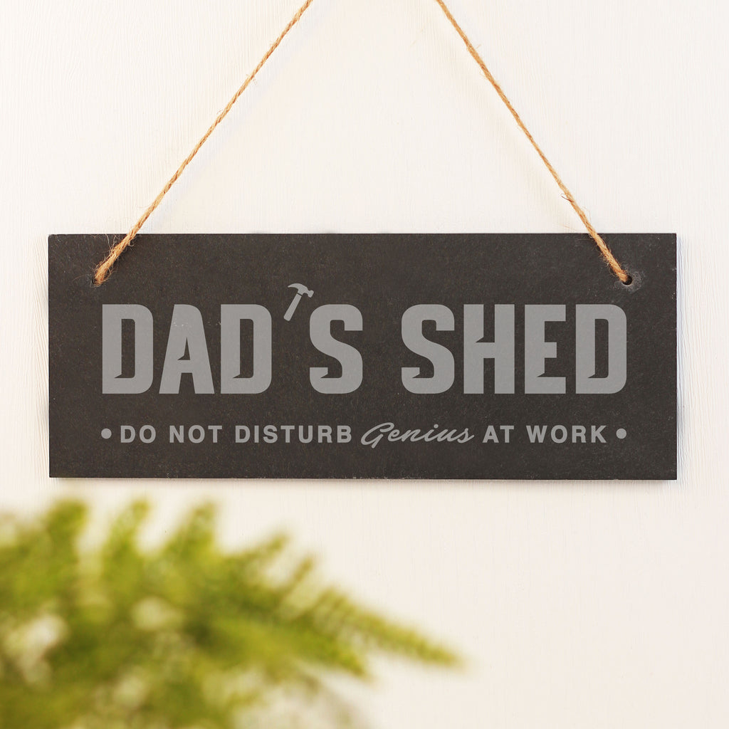 Personalised 'Dad's Shed' Hanging Slate Door Sign - Do Not Disturb Genius At Work