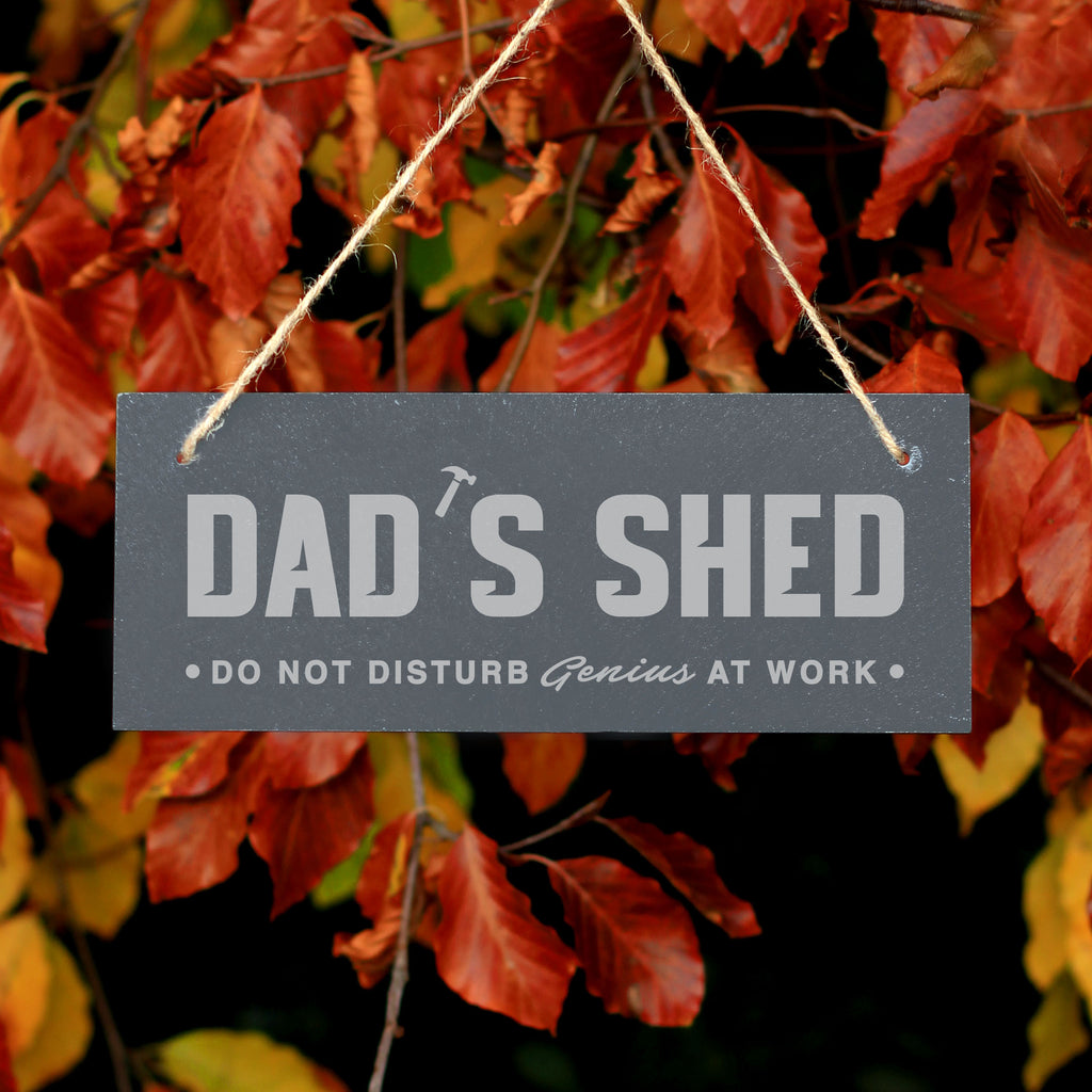 Personalised 'Dad's Shed' Hanging Slate Door Sign - Do Not Disturb Genius At Work