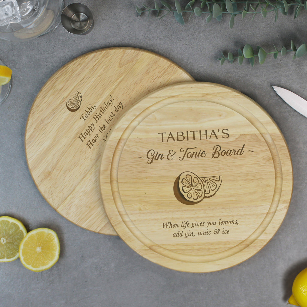 Personalised Round Wooden Gin & Tonic Board