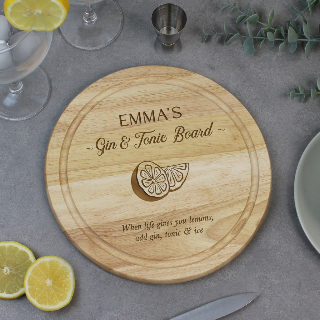 Personalised Round Wooden Gin & Tonic Board