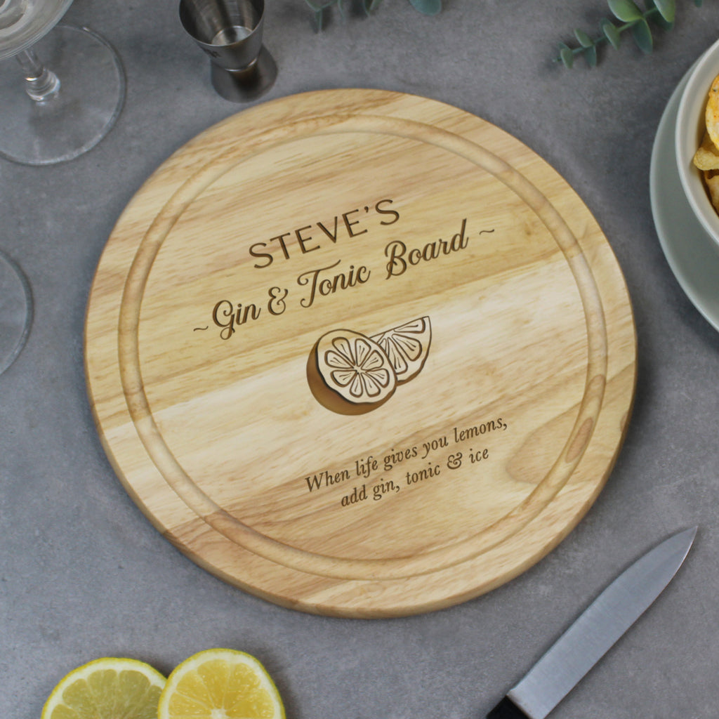 Personalised Round Wooden Gin & Tonic Board