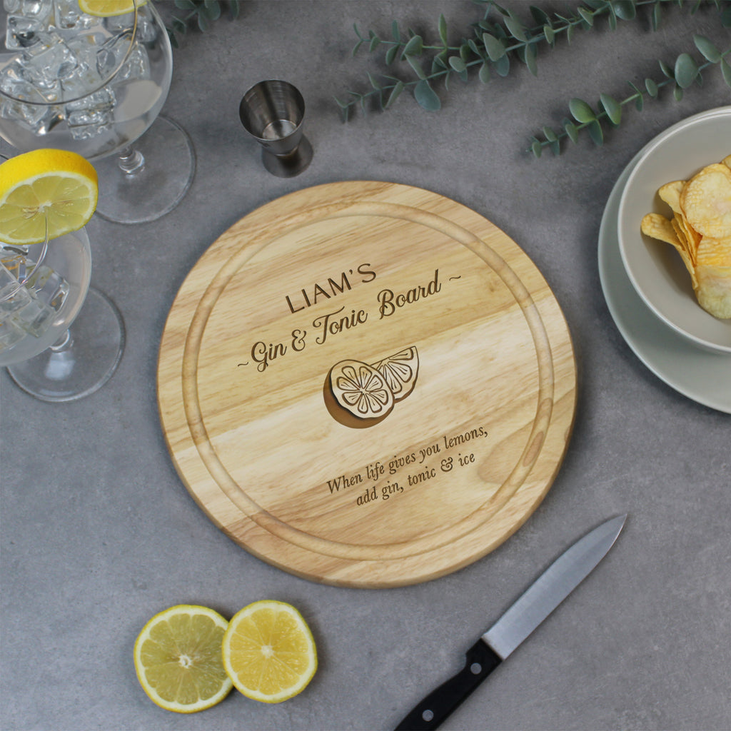 Personalised Round Wooden Gin & Tonic Board