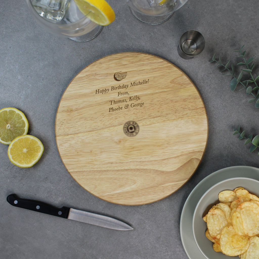Personalised Round Wooden Gin & Tonic Board
