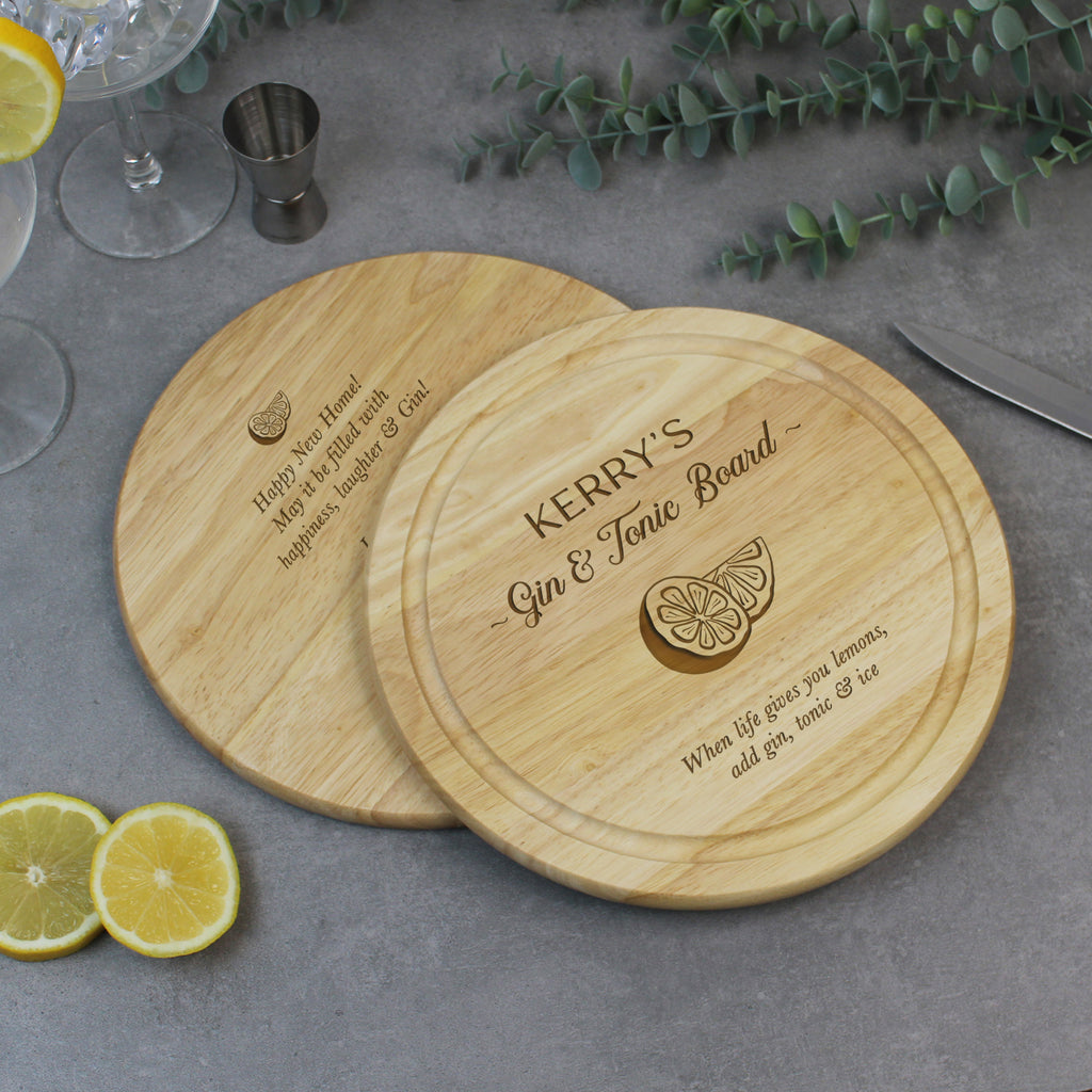 Personalised Round Wooden Gin & Tonic Board