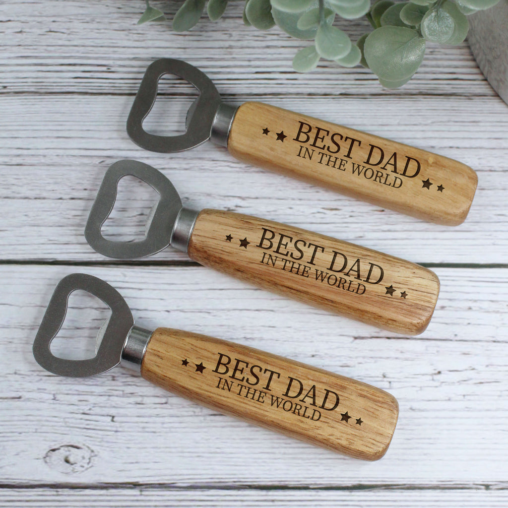 Personalised "Best Dad In The World" Bottle Opener with Wooden Handle